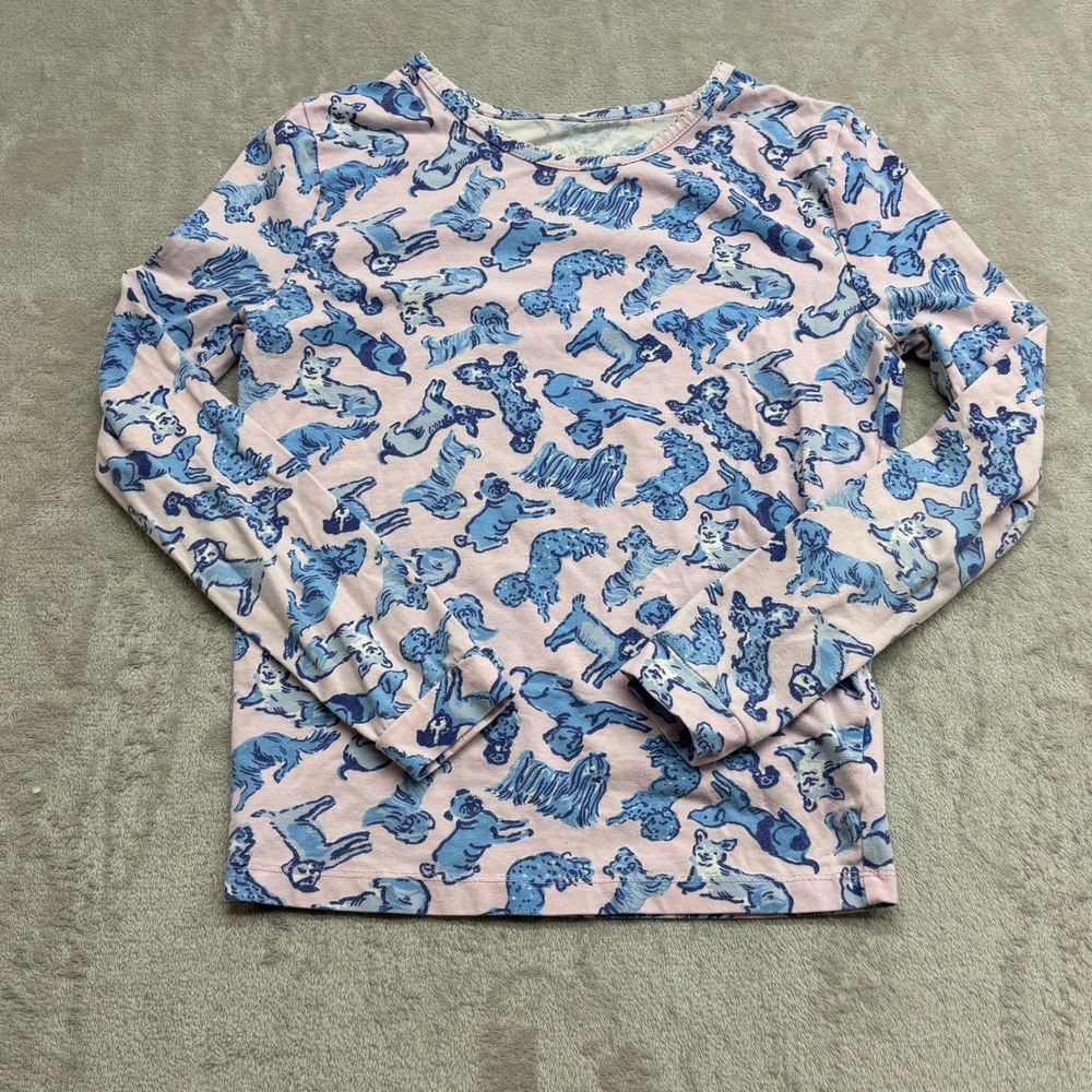 Lilly Pulitzer Pajamas Girls XL Pink Blue Dog Print Preppy Sleepwear Soft Girly